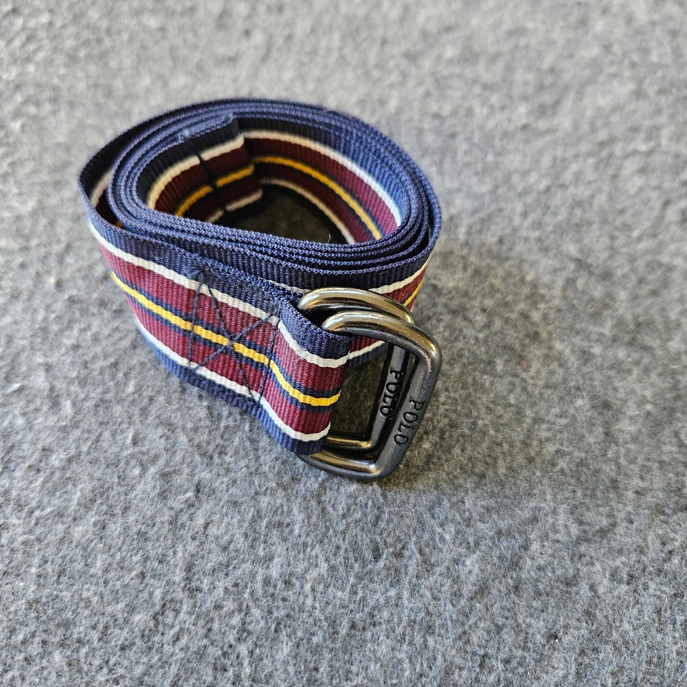 Polo Ralph Lauren Kids Striped Webbed Belt D-Ring Adjustable Sz 34in Preppy EUC